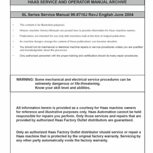 Haas SL Series Service Manual 96-8710J - Complete Service Guide to Haas SL Series Turning Centres