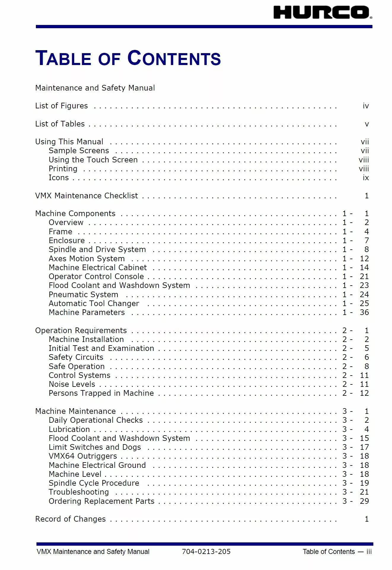 Hurco VMX Series Maintenance & Safety Manual (2005)