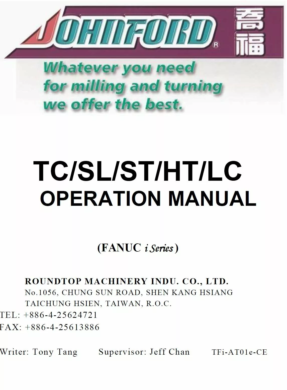 Johnford TC/SL/ST/HT/LC With Fanuc i Series Operation Manual