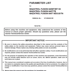 Parameter Manual for Mazatrol Fusion 640T / 640MT / Fusion