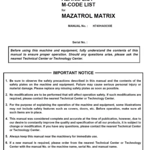 Detailed Parameter List & Alarm List for Mazatrol Matrix Controls