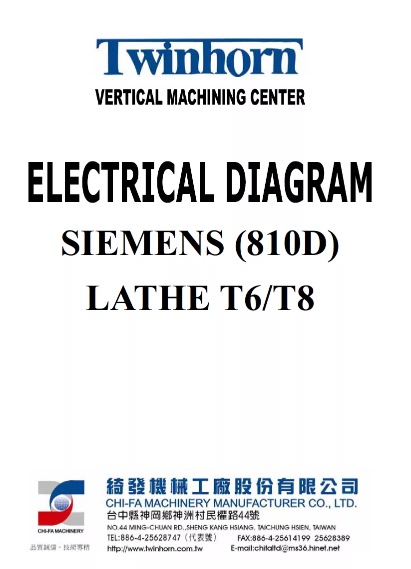 XYZ TC 200 & TC 250 Siemens 810D Electrical Drawings