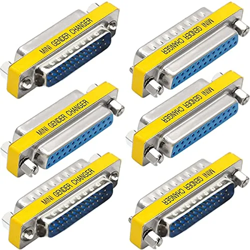 6 PCS DB25 RS232 Gender Changer, 25 Pin Male/Female Port Adapter Set