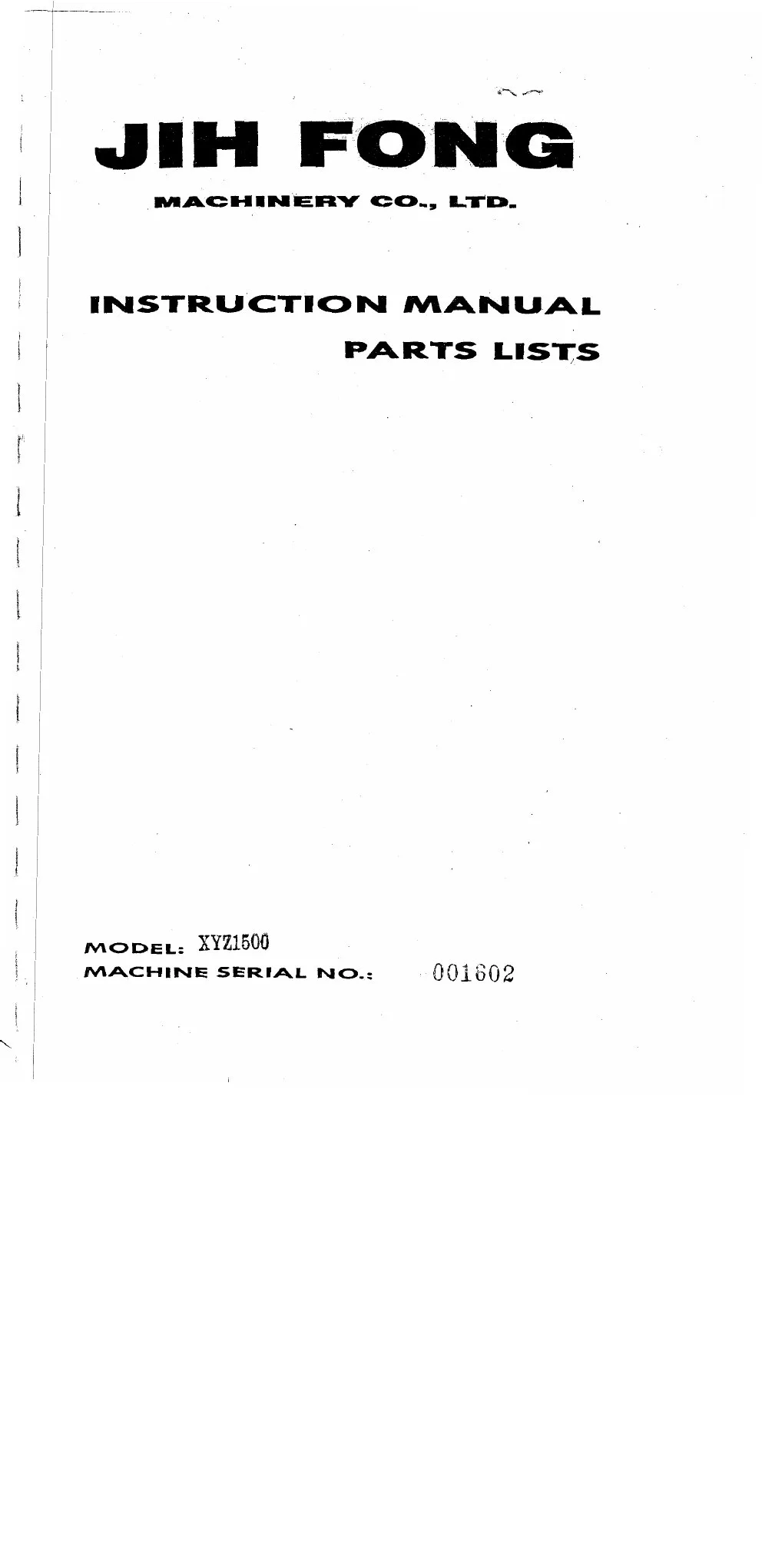 XYZ Machine Tools manual cover