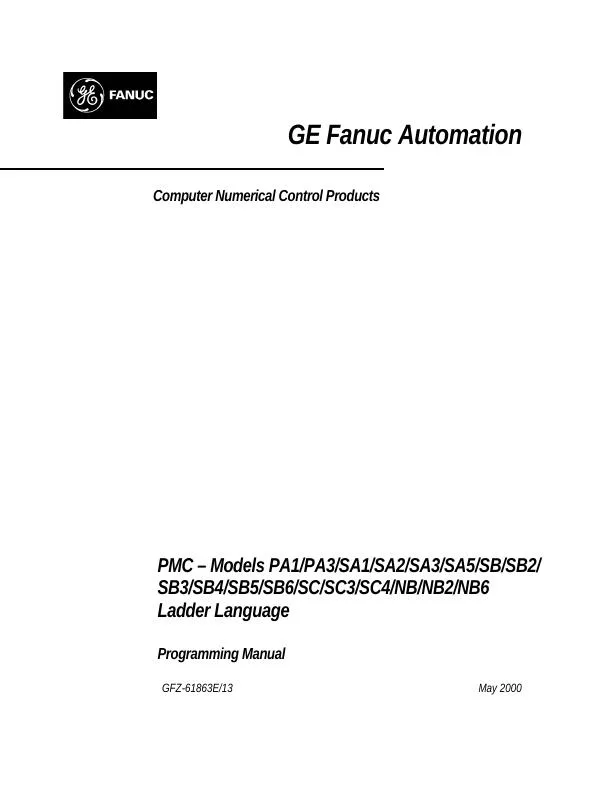 Fanuc PMC Ladder Language Programming Mnl, GFZ-61863E/13 — PDF Download