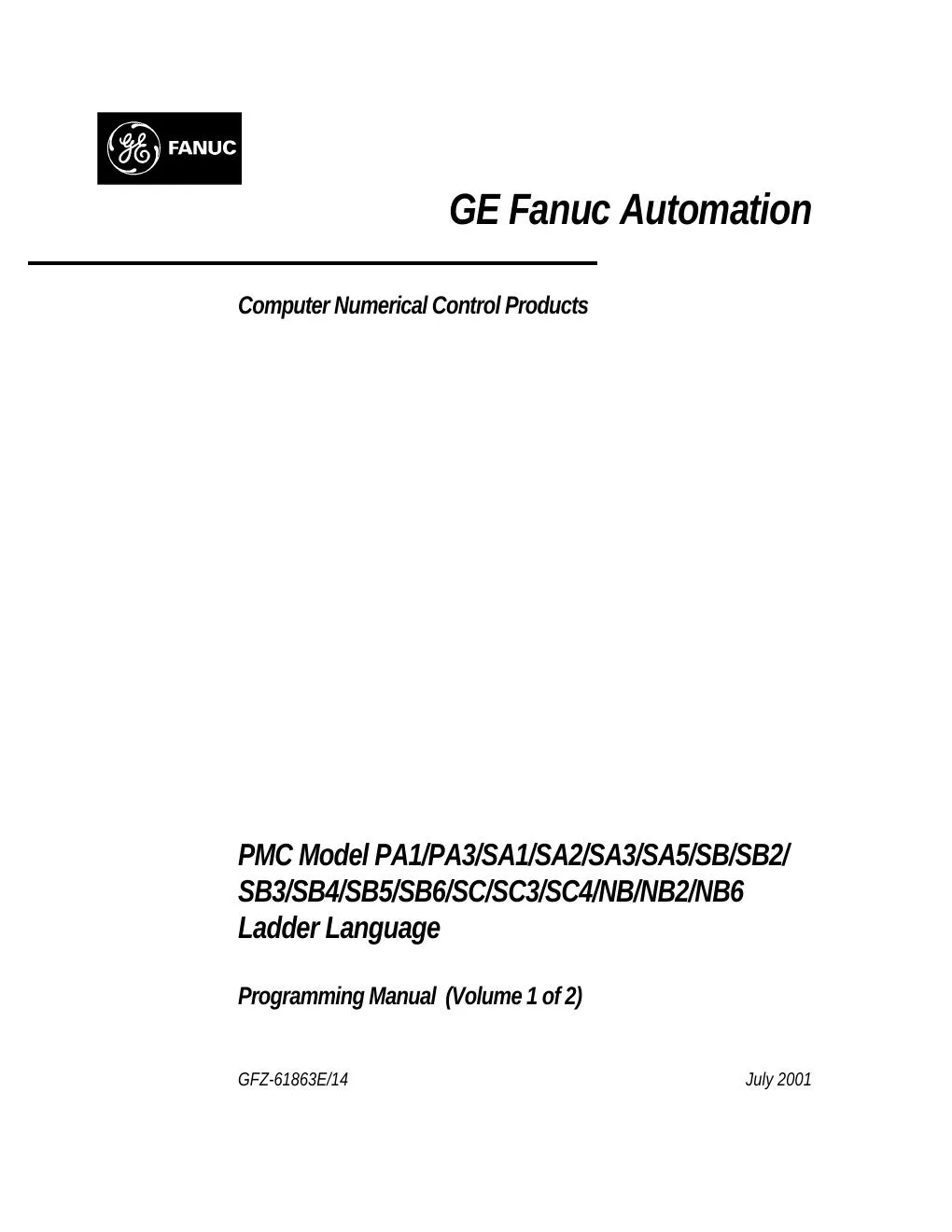 Fanuc PMC Ladder Language Programming Mnl, GFZ-61863E/14, Vol I — PDF Download