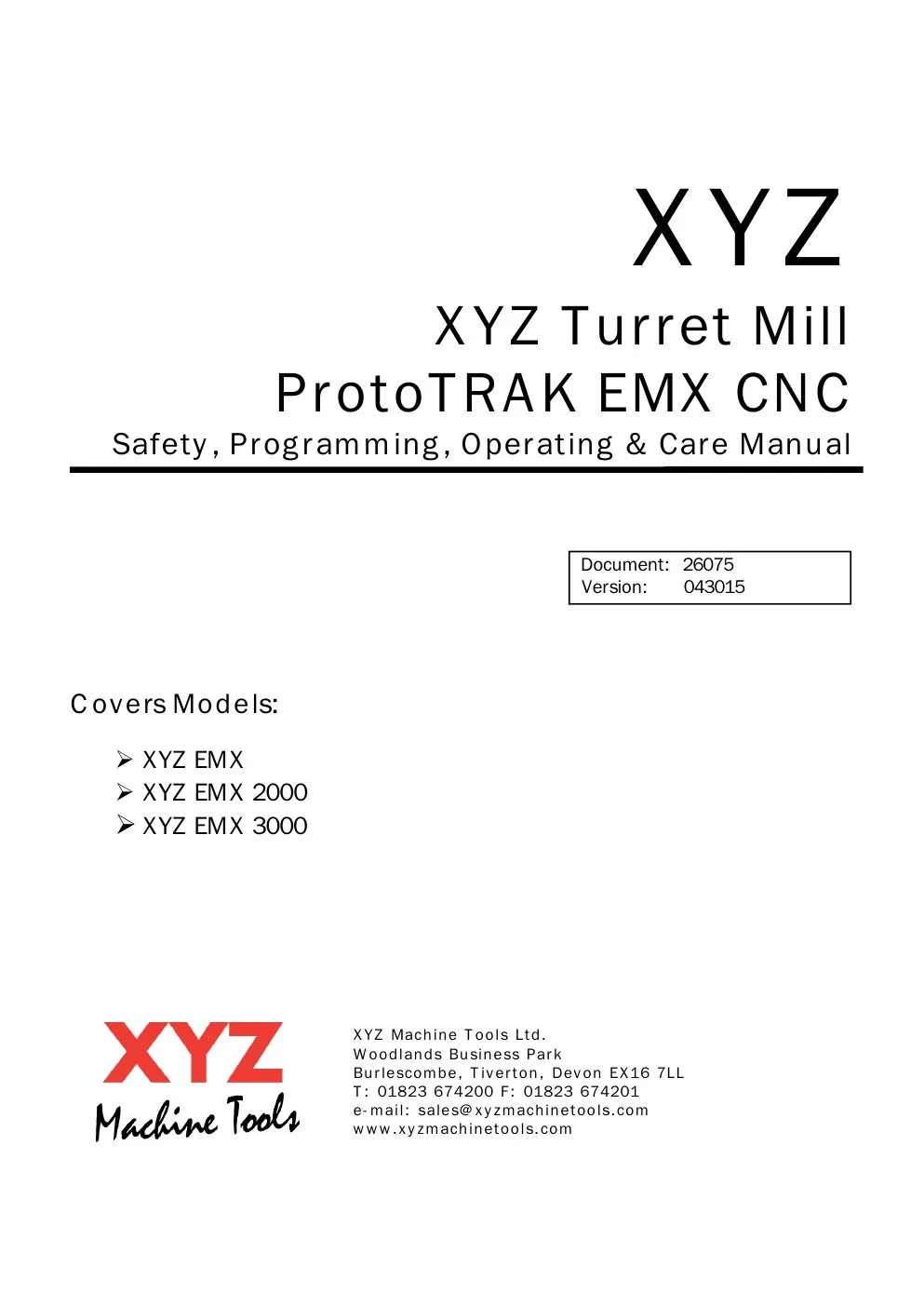 XYZ Machine Tools manual cover