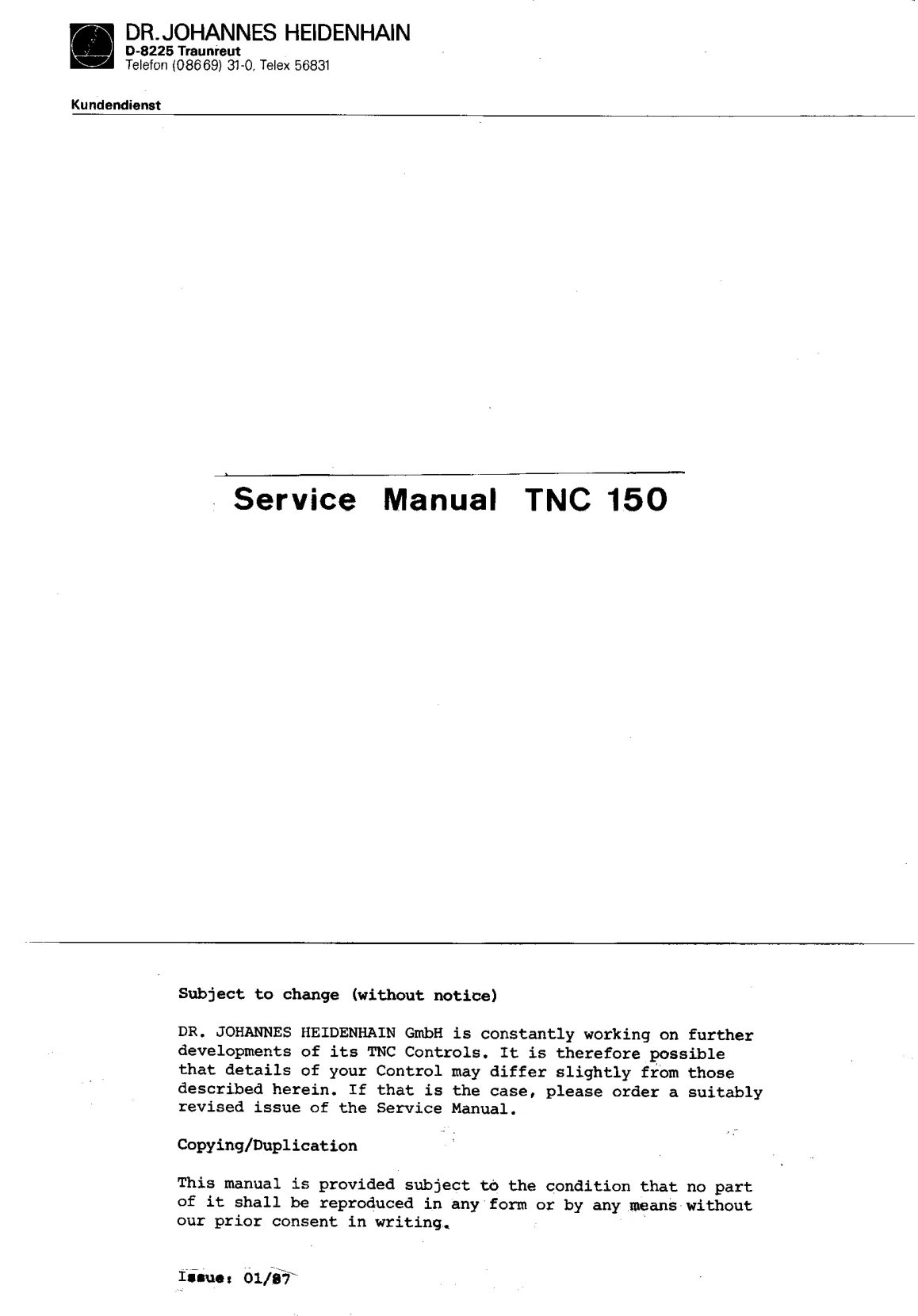 Heidenhain TNC 150 Service Manual
