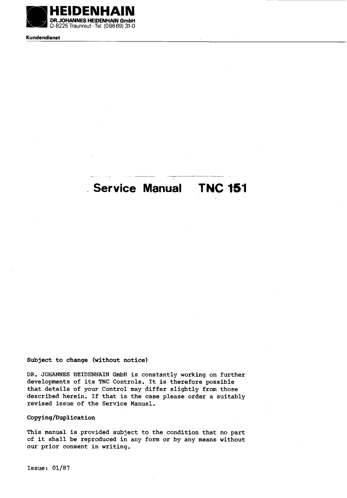 Heidenhain TNC 151 Service Manual