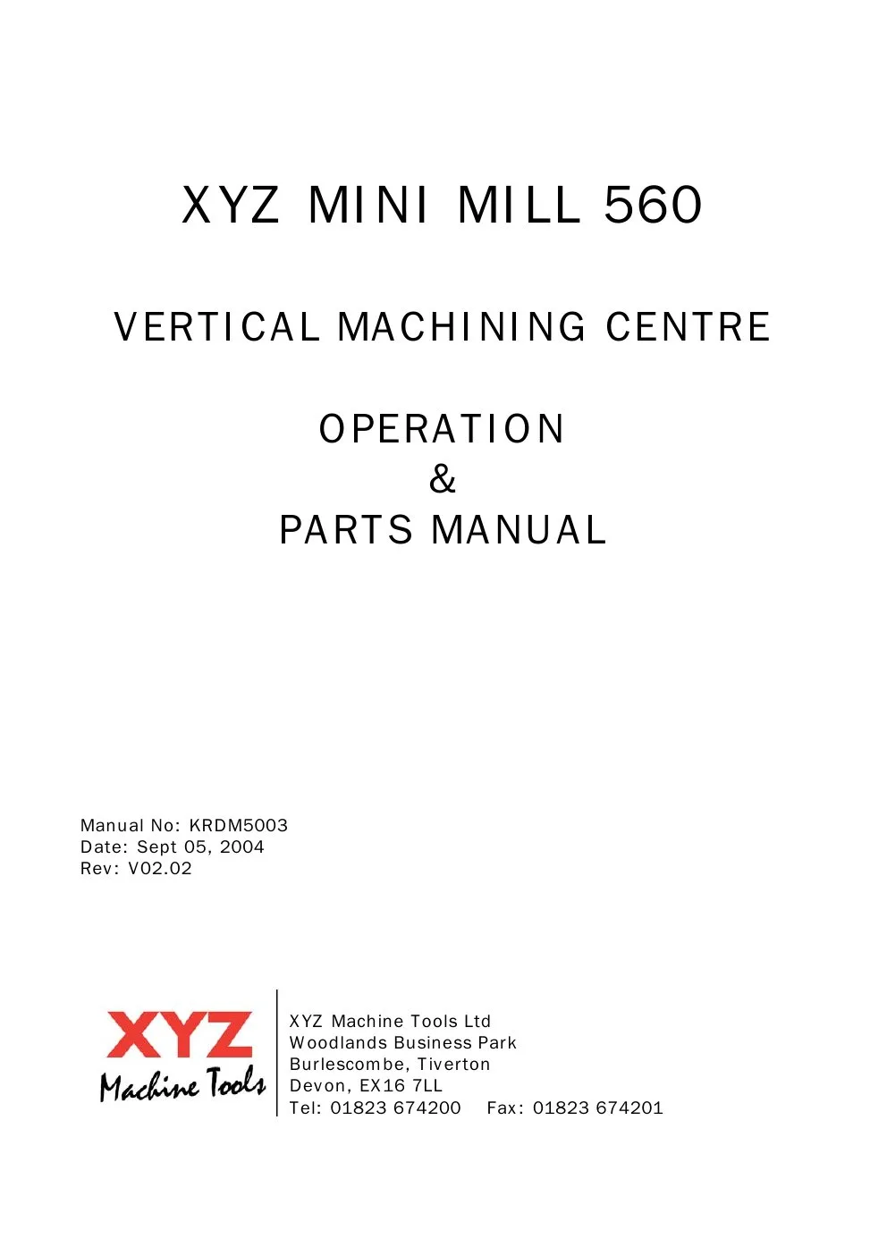 XYZ Machine Tools manual cover