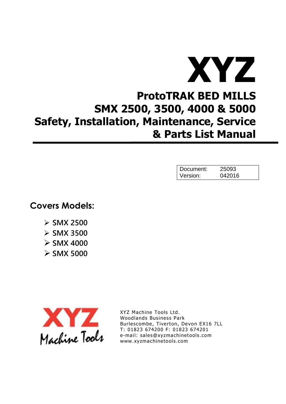 XYZ Machine Tools manual cover