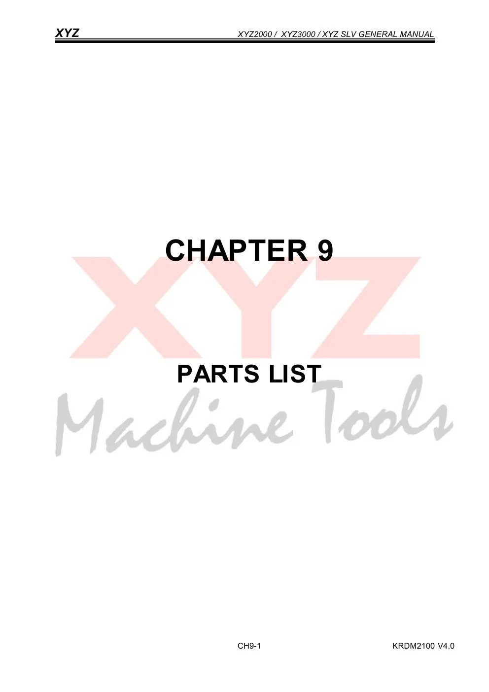 XYZ Machine Tools manual cover