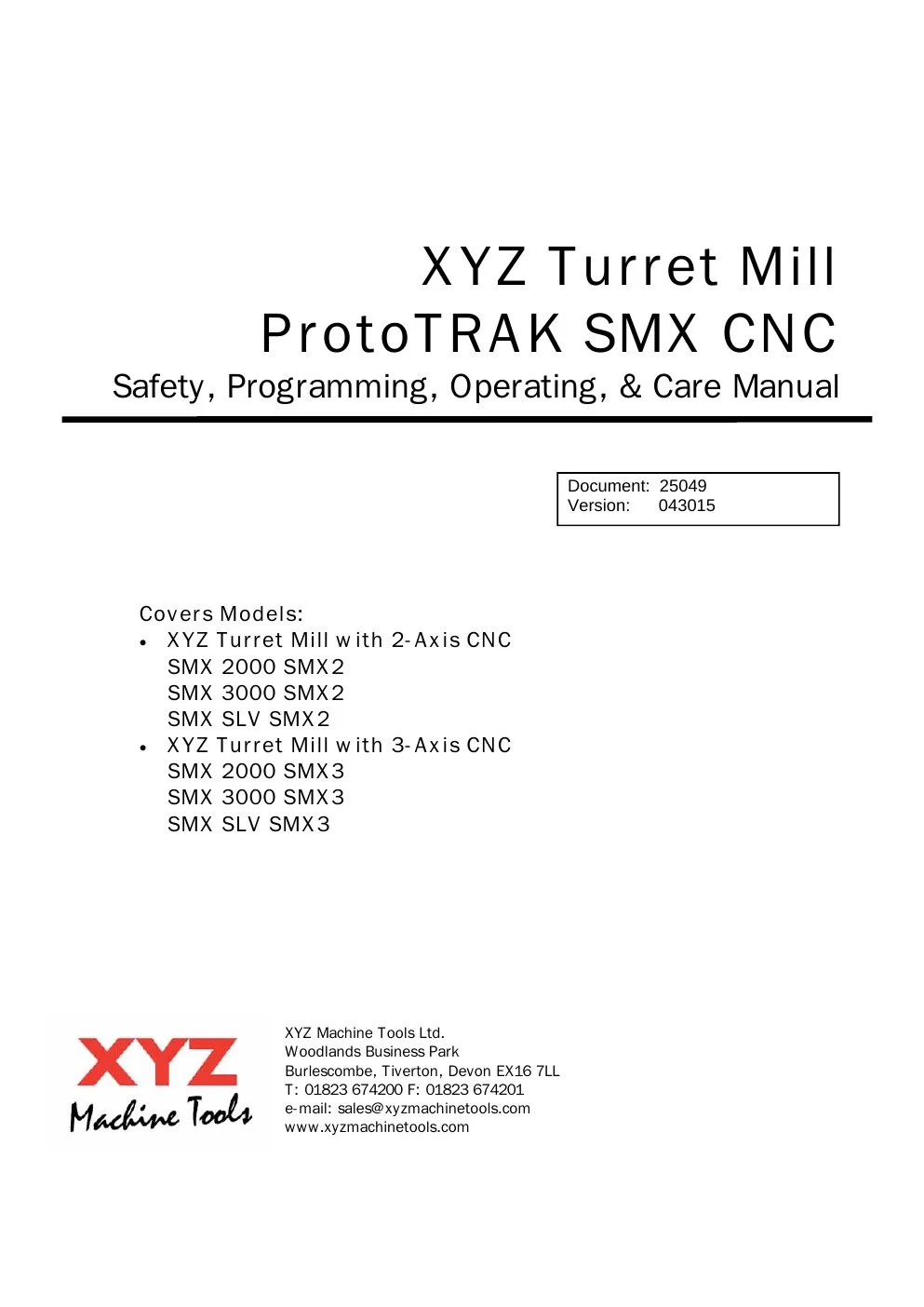XYZ Machine Tools manual cover