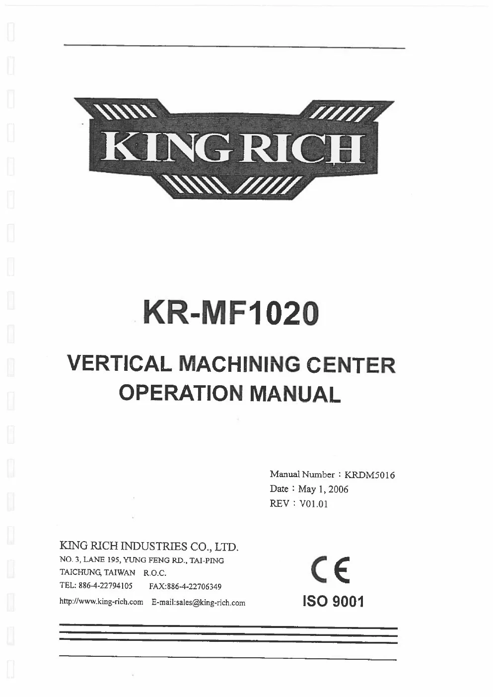 XYZ Machine Tools manual cover