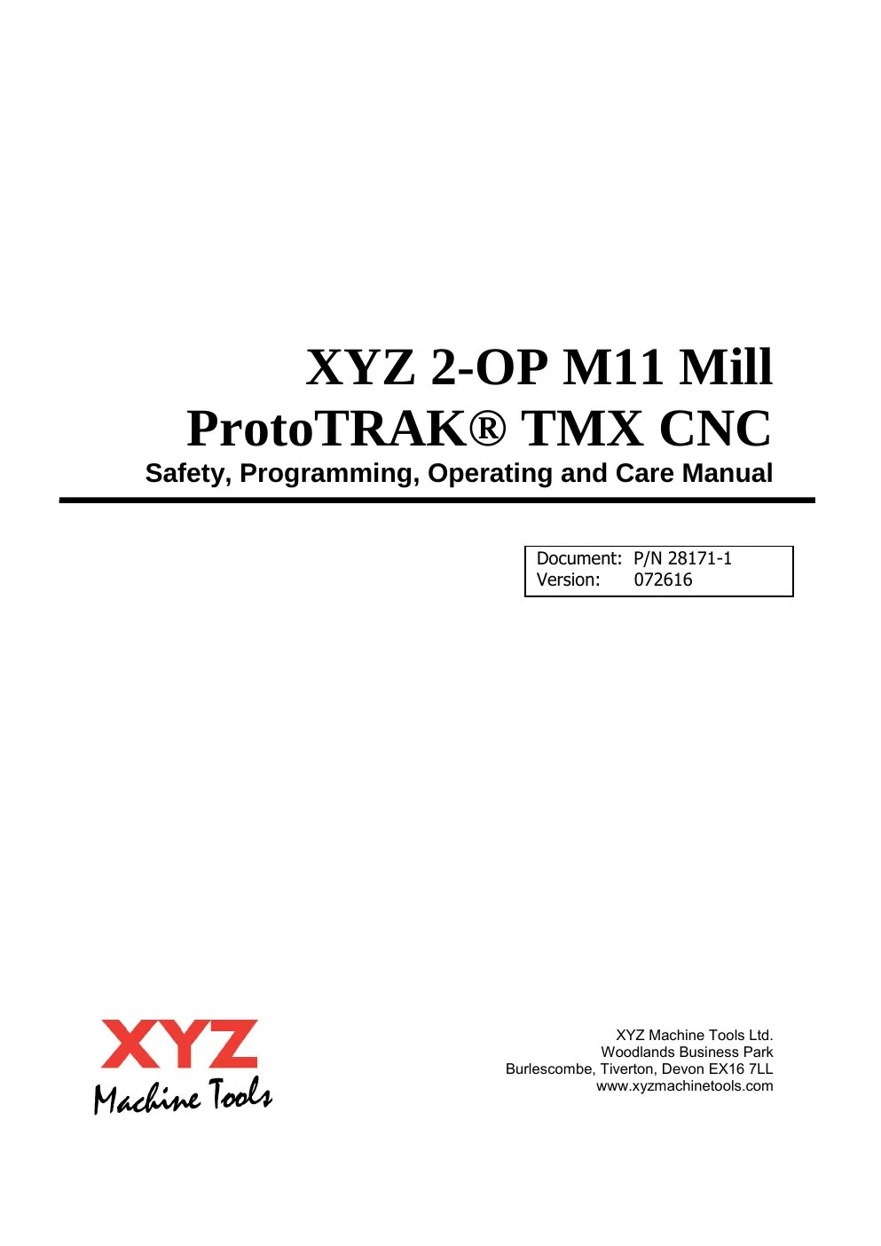 XYZ Machine Tools manual cover