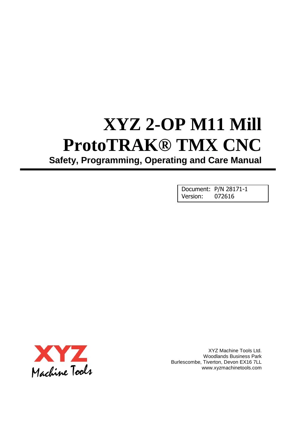 XYZ Machine Tools manual cover