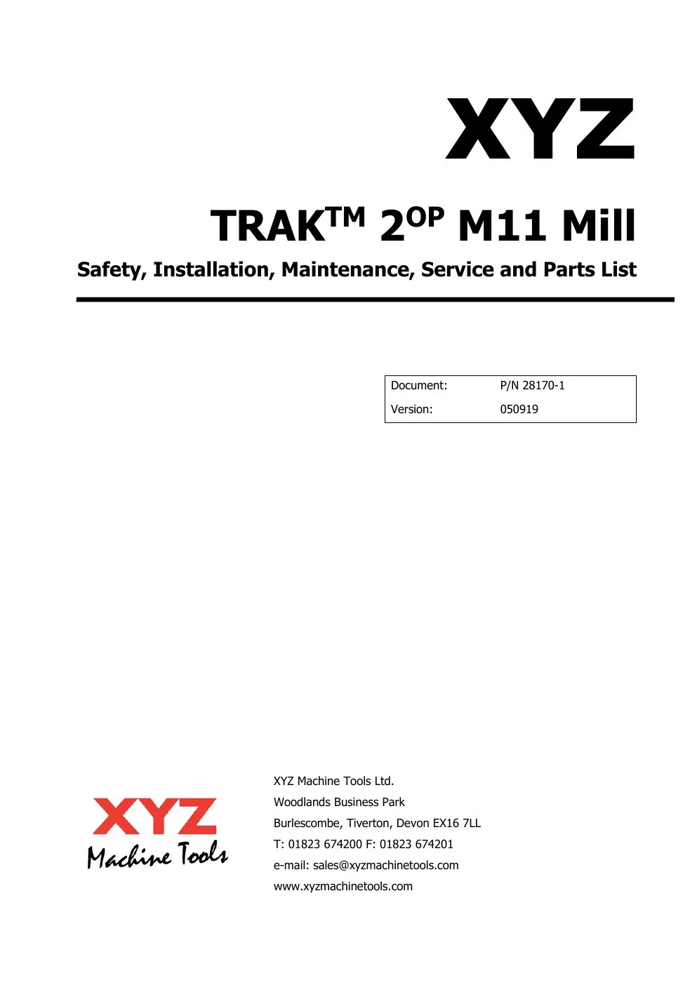 XYZ Machine Tools manual cover