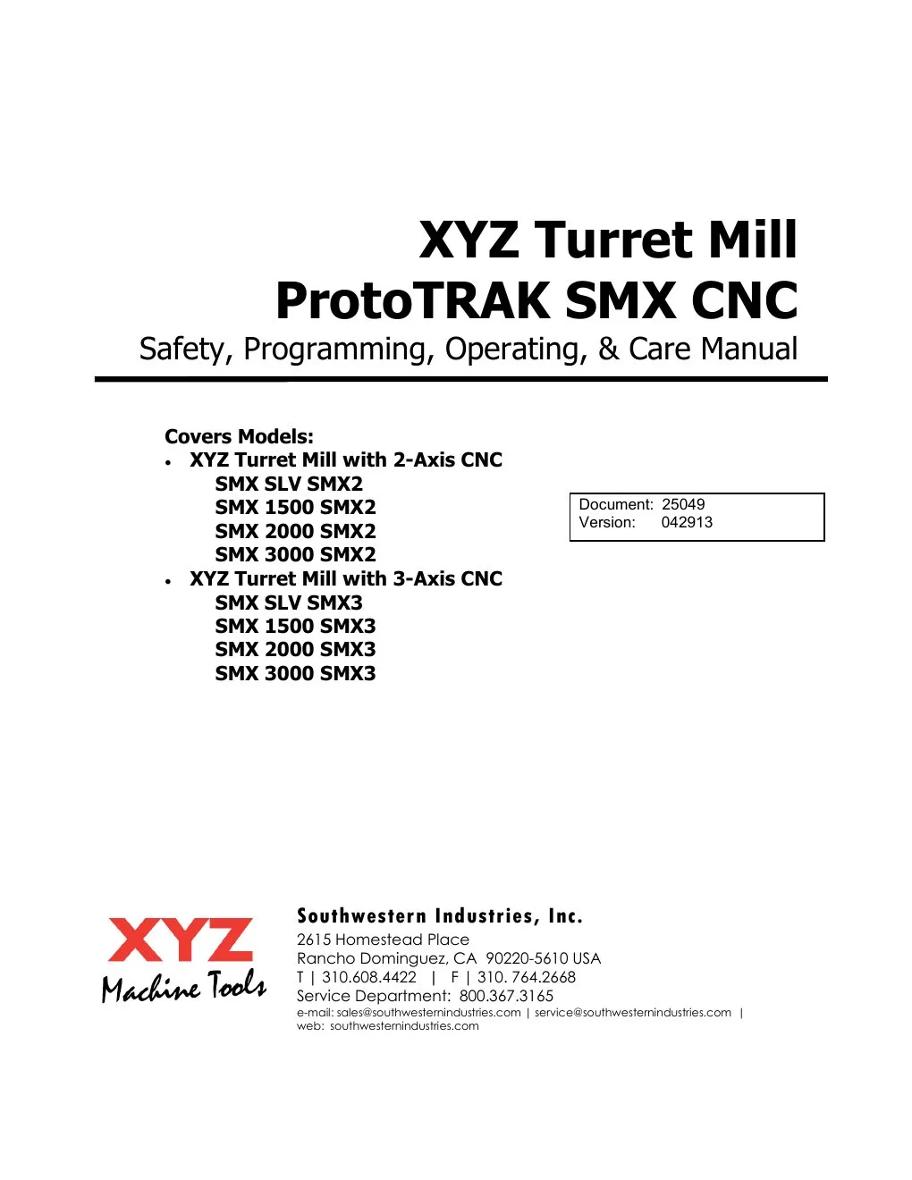 XYZ Machine Tools manual cover