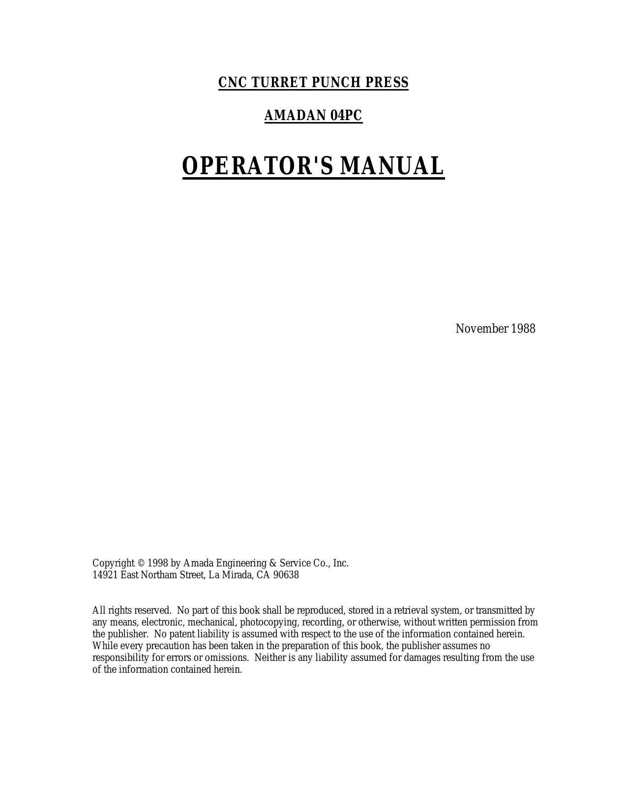 Amada AMADAN 04PC Operator Manual - PDF Download