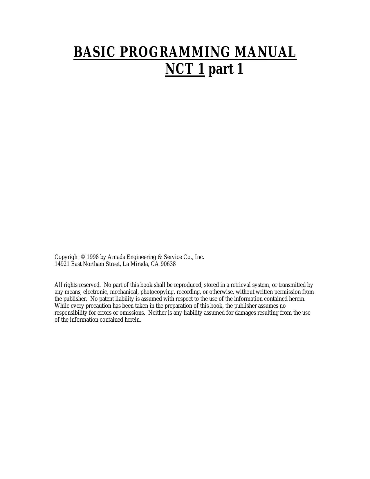Amada Basic Programming Manual NCT 1 Part 1 - PDF Download