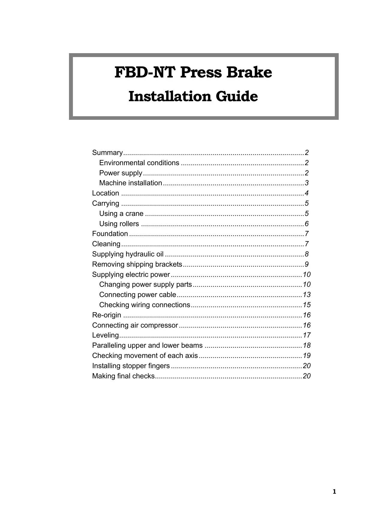 Amada FBD-NT Press Brake Installation Guide - PDF Download