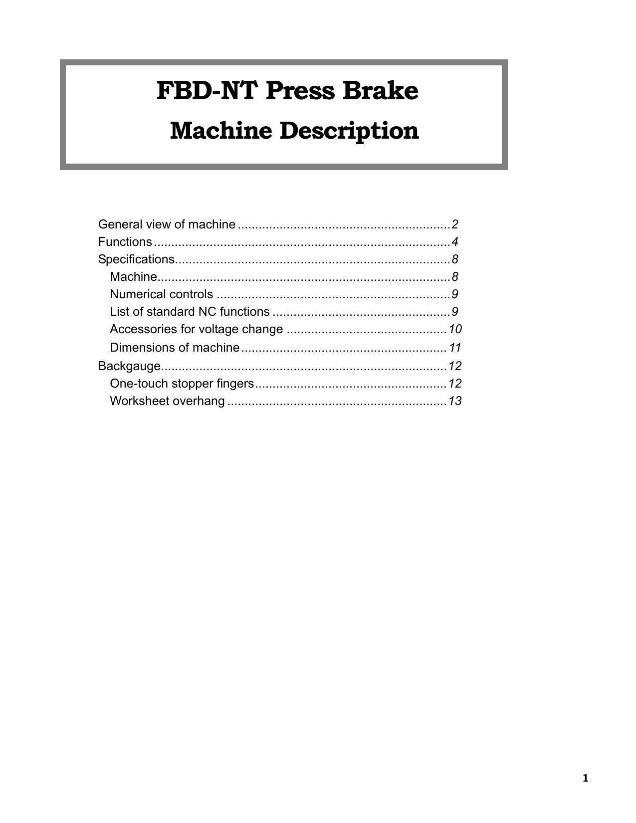 Amada FBD-NT Press Brake Machine Description - PDF Download