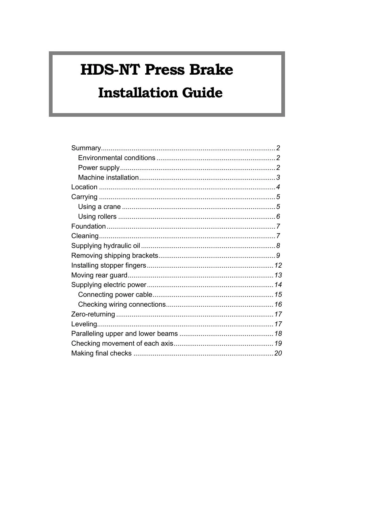 Amada HDS-NT Press Brake Installation Guide - PDF Download