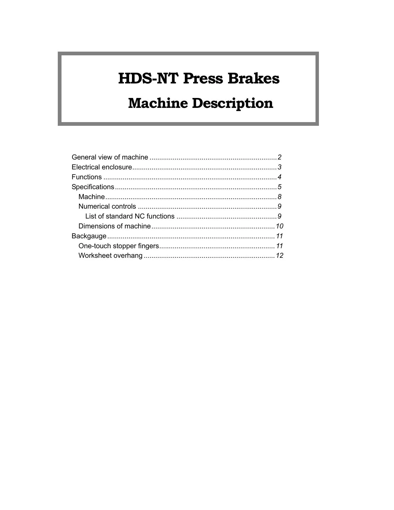 Amada HDS-NT Press Brakes Machine Description - PDF Download