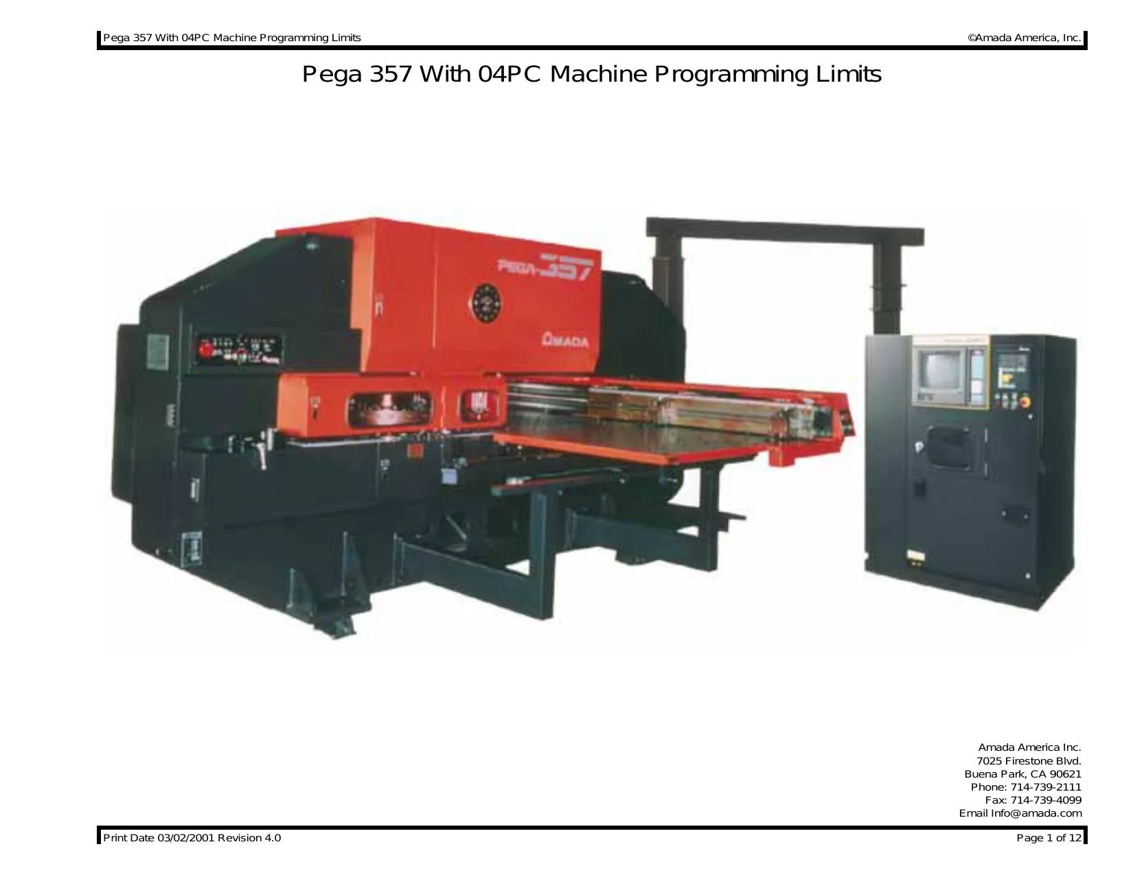 Amada Pega 357 with 04PC Machine Programming Limits - PDF Download