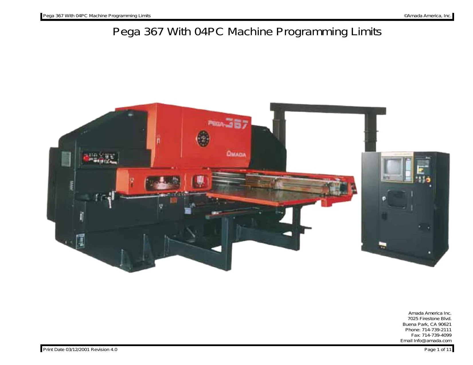 Amada Pega 367 with 04PC Machine Programming Limits - PDF Download