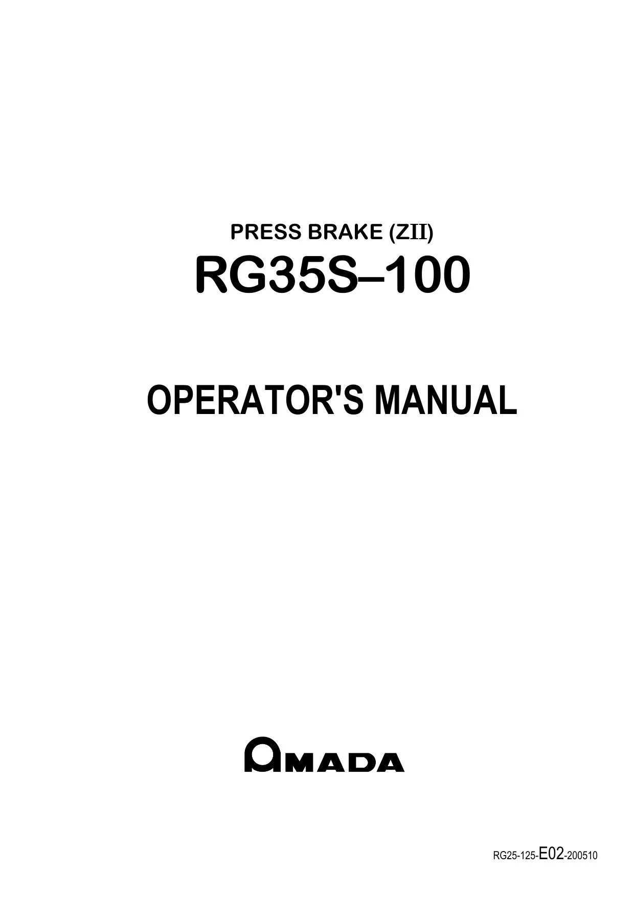 Amada RG35S-100 Press Brake ZII Operator Manual - PDF Download