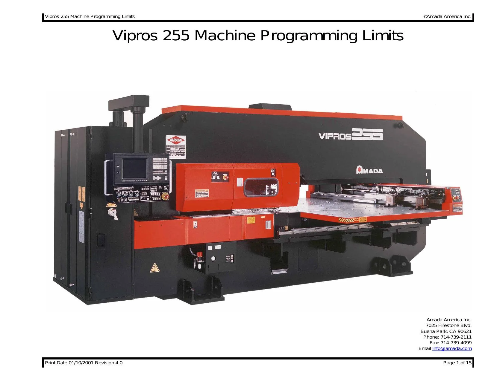 Amada Vipros 255 Machine Programming Limits - PDF Download