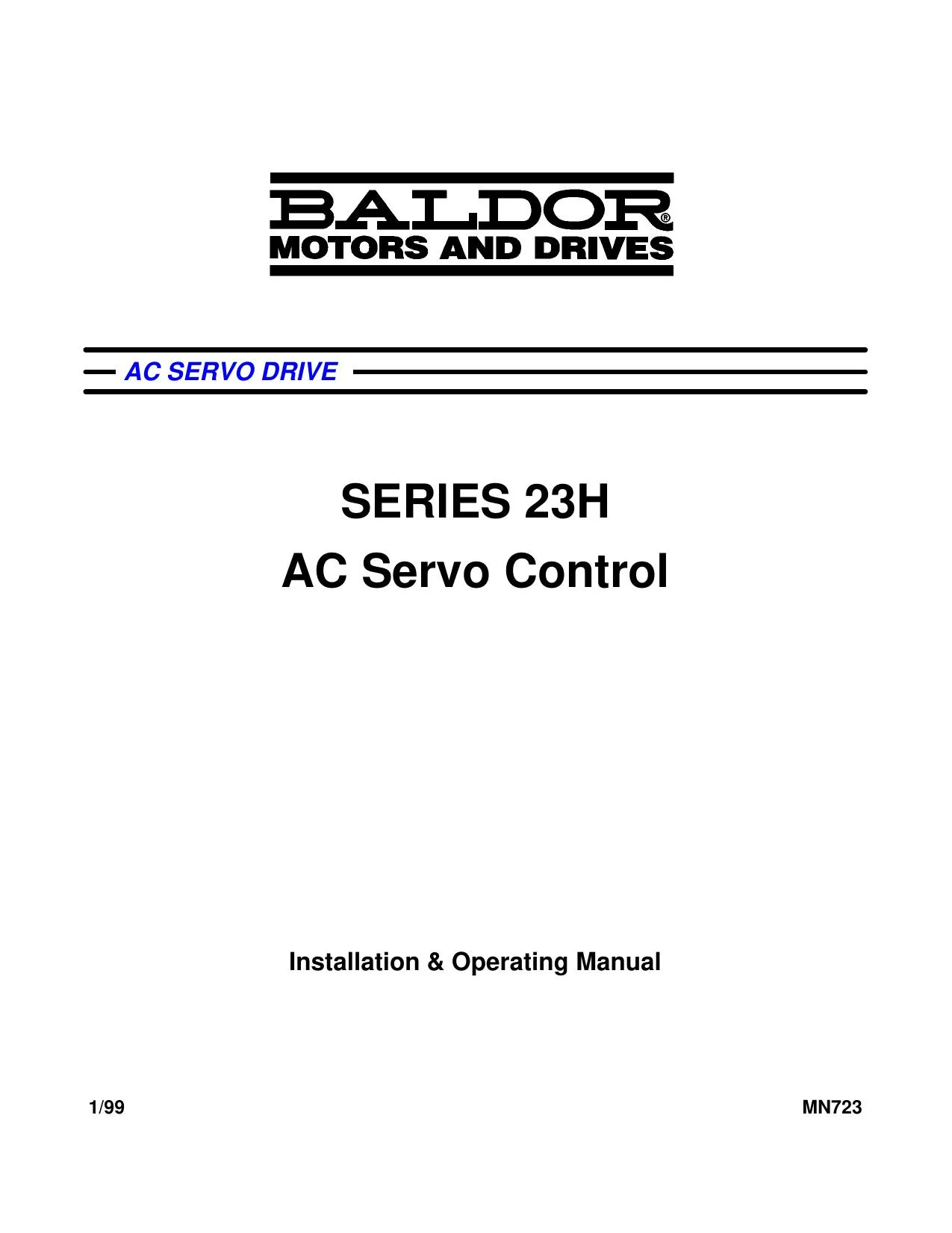 Baldor Series 23H AC Servo Control Installation & Operating Manual (MN723)