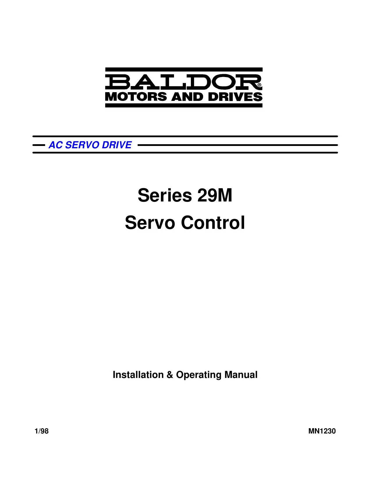 Baldor Series 29M AC Servo Drive / Servo Control Installation & Operating Manual (MN1230)