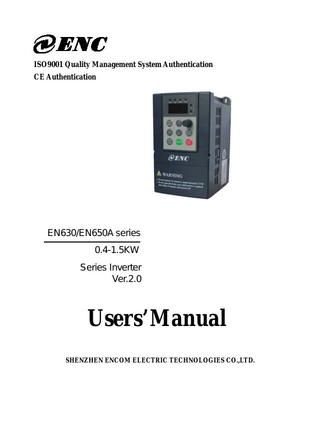 EN630 / EN650A Series Inverter User Manual (0.4–1.5 kW) cover