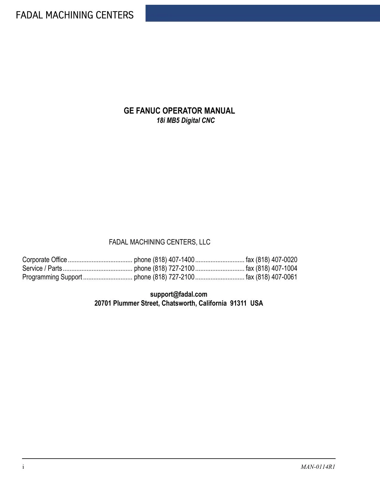 Fadal VMC Fanuc 18i MB5 Operator Manual - PDF Download