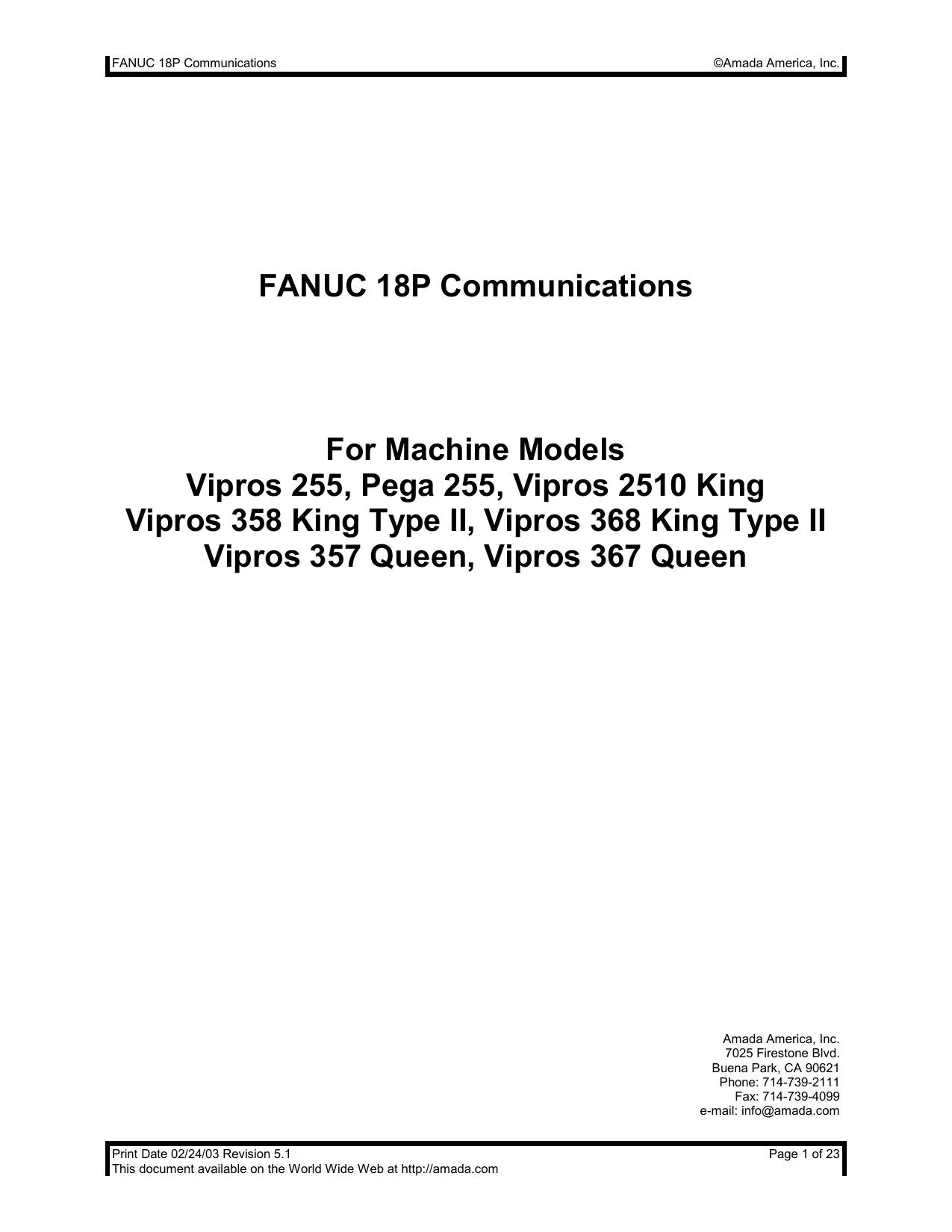 Fanuc 18P Communications with Amada Machines - PDF Download