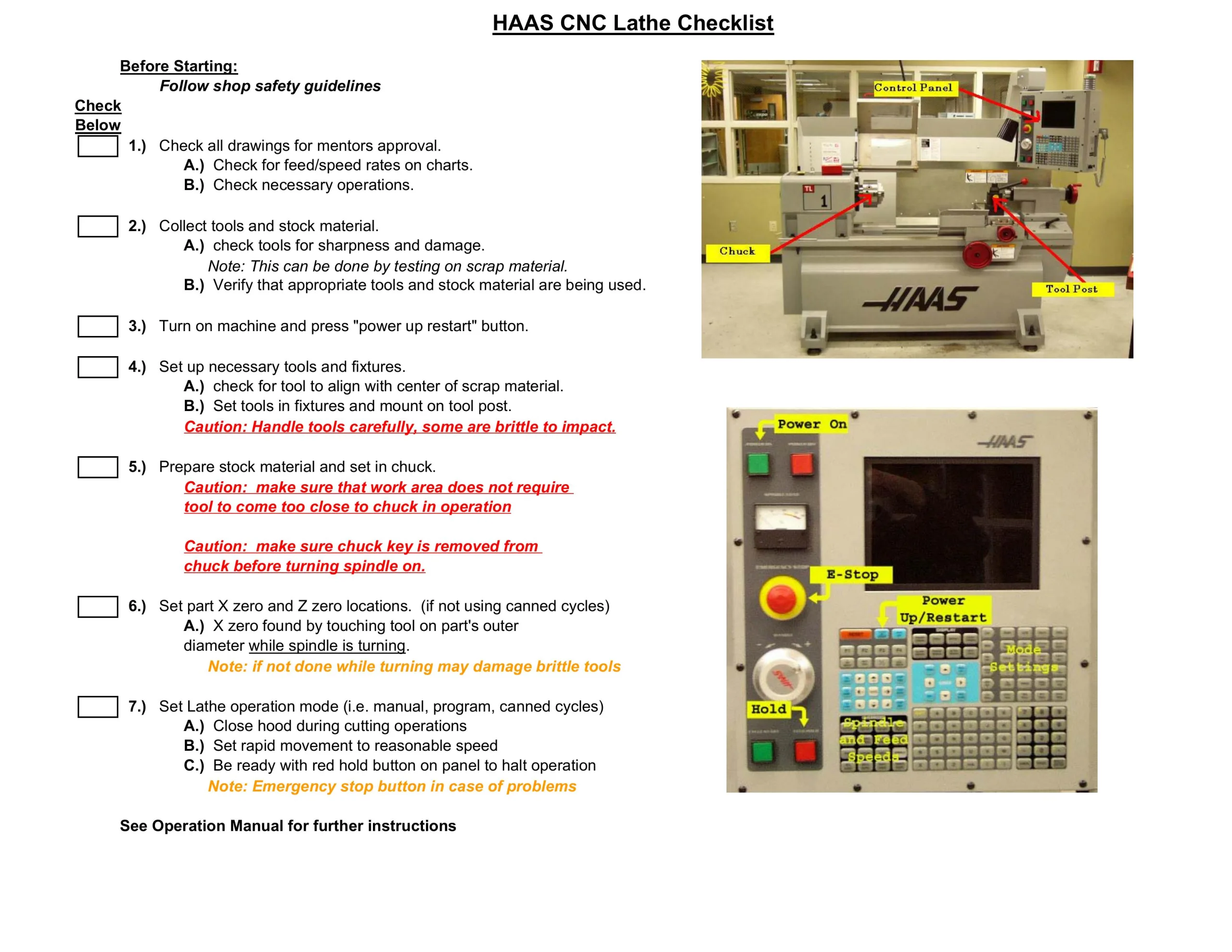 HAAS CNC Lathe Checklist - PDF Download