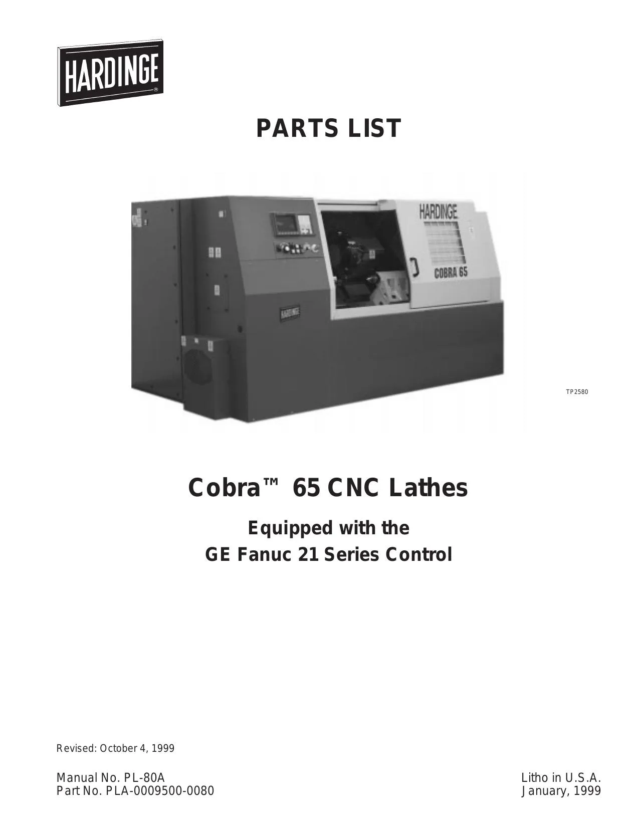 Hardinge Cobra 65 CNC Lathes Parts List – GE Fanuc 21 - PDF Download