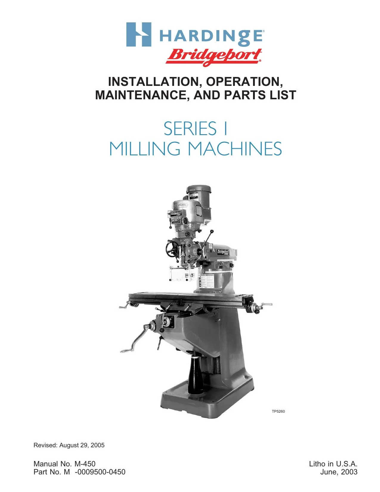 Hardinge Series I Milling Machines Operation Maintenance Parts List - PDF Download