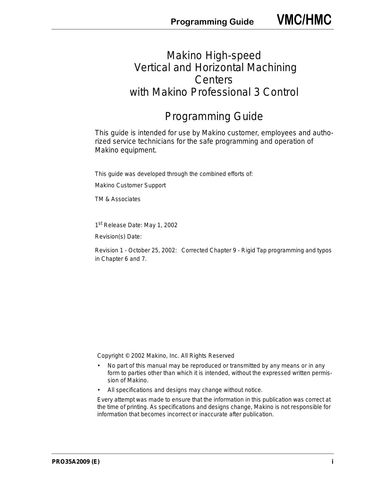Makino Professional 3 / Pro 3MC Programming Guide (VMC / HMC) — PDF Download