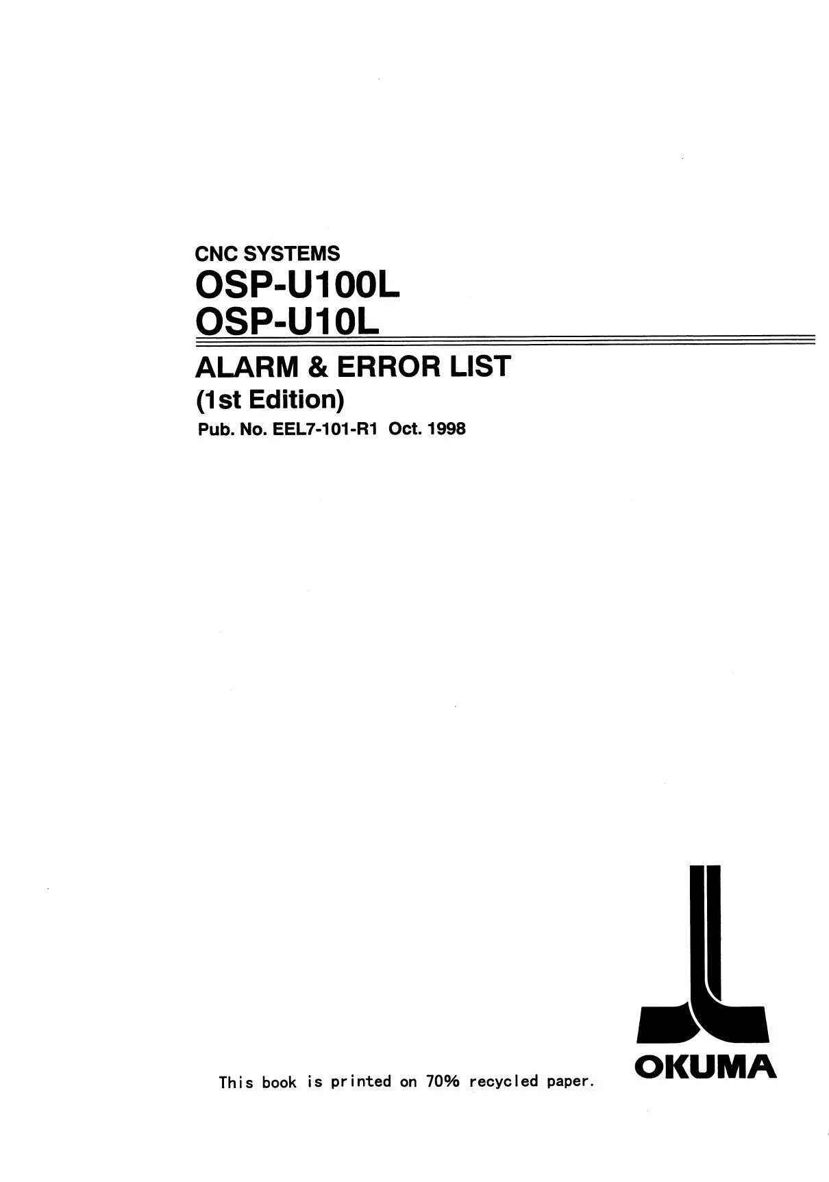 Okuma OSP-U100L OSP-U10L ALARM & ERROR LIST - PDF Download