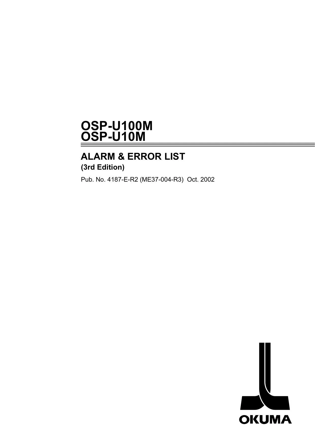 Okuma OSP-U100M OSP-U10M Alarms Error List - PDF Download