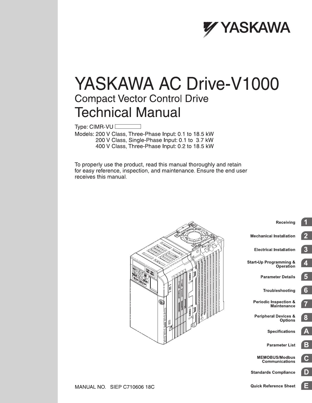 Yaskawa AC Drive-V1000 Technical Manual (SIEP C710606 18C)