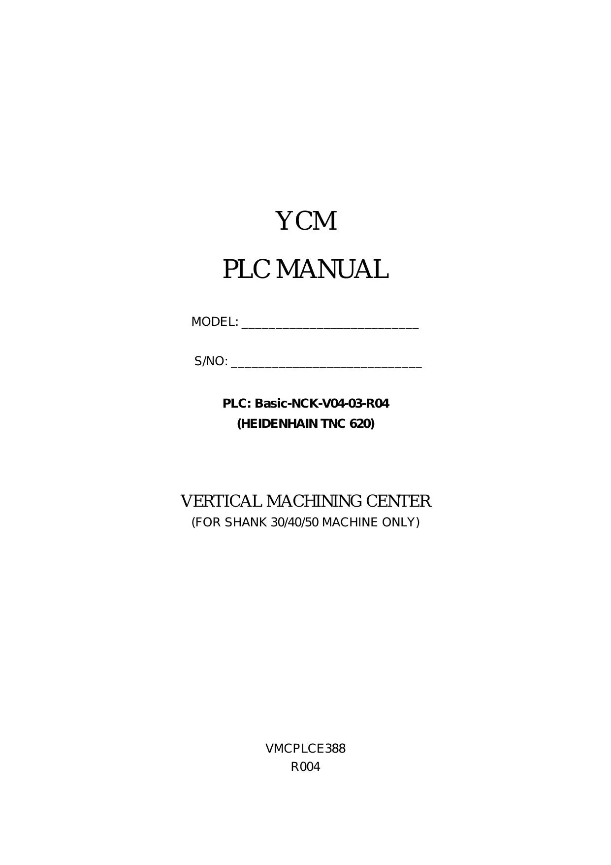 YCM NXV560A PLC Manual — Heidenhain TNC 620 (Basic-NCK-V04-03-R04) cover