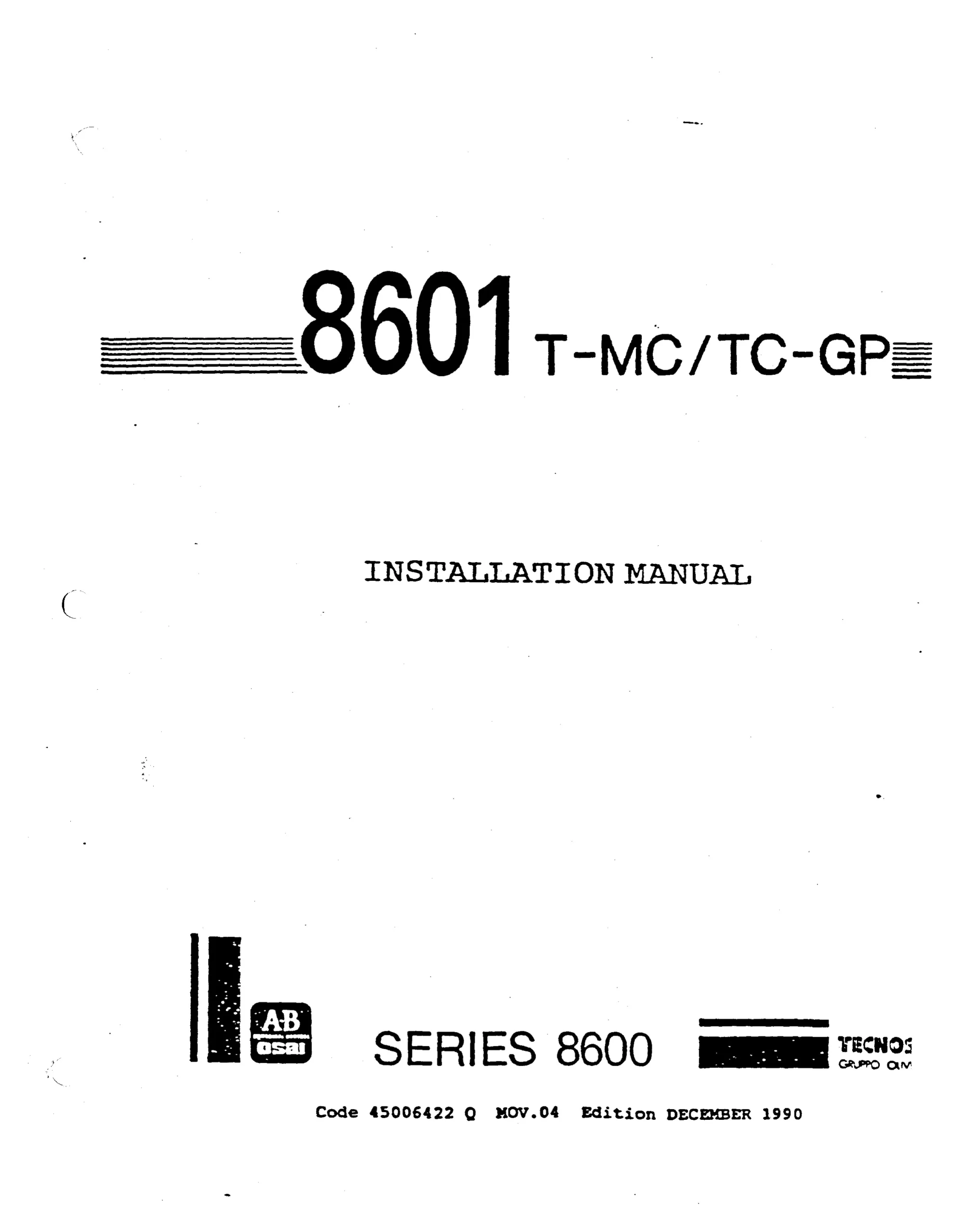 Allen Bradley / OSAI T-MC/TC-GP Series 8600 Installation Manual, Publication 45006422 cover