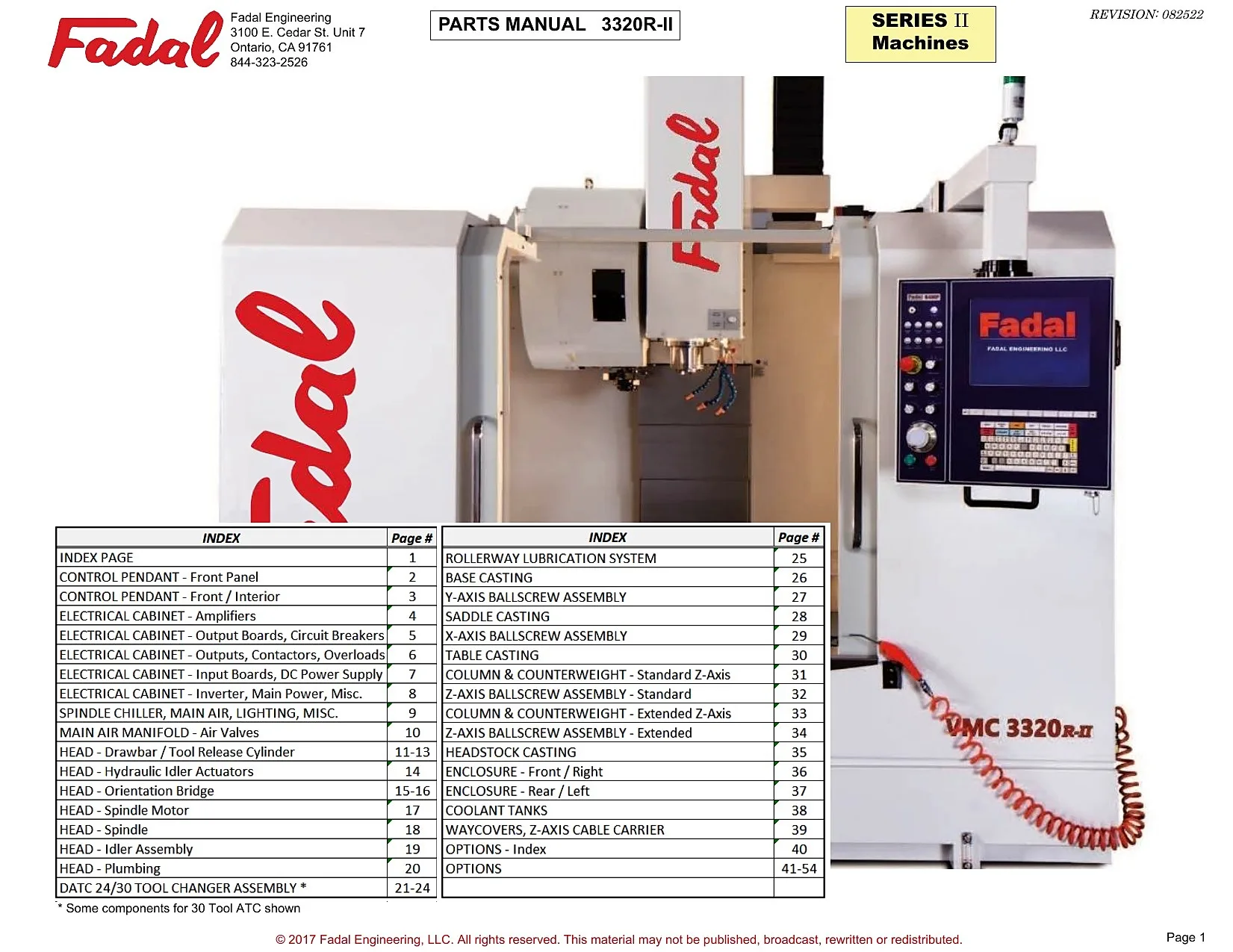 Fadal VMC 3320R-II Series Parts Manual cover
