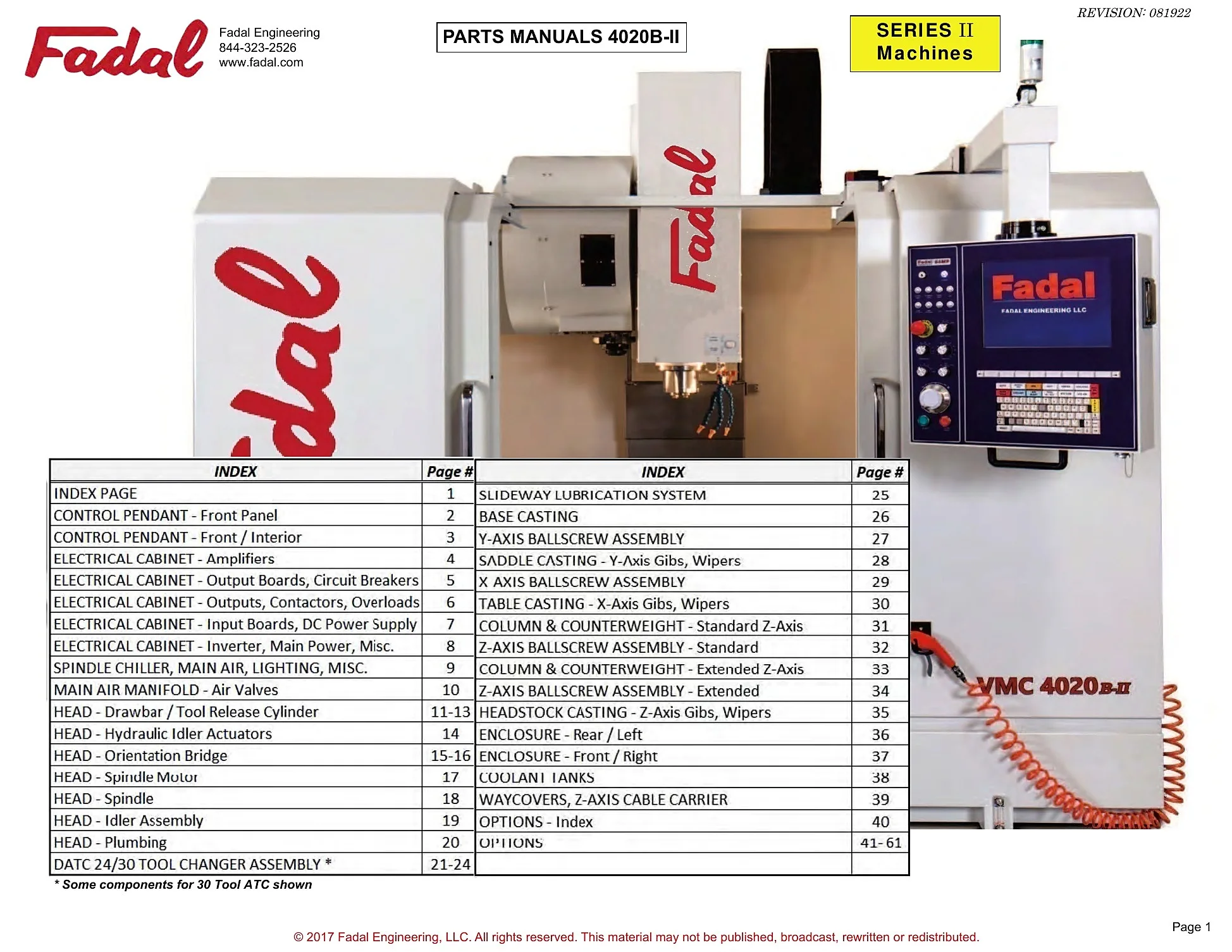 Fadal VMC 4020B-II Series Parts Manual cover