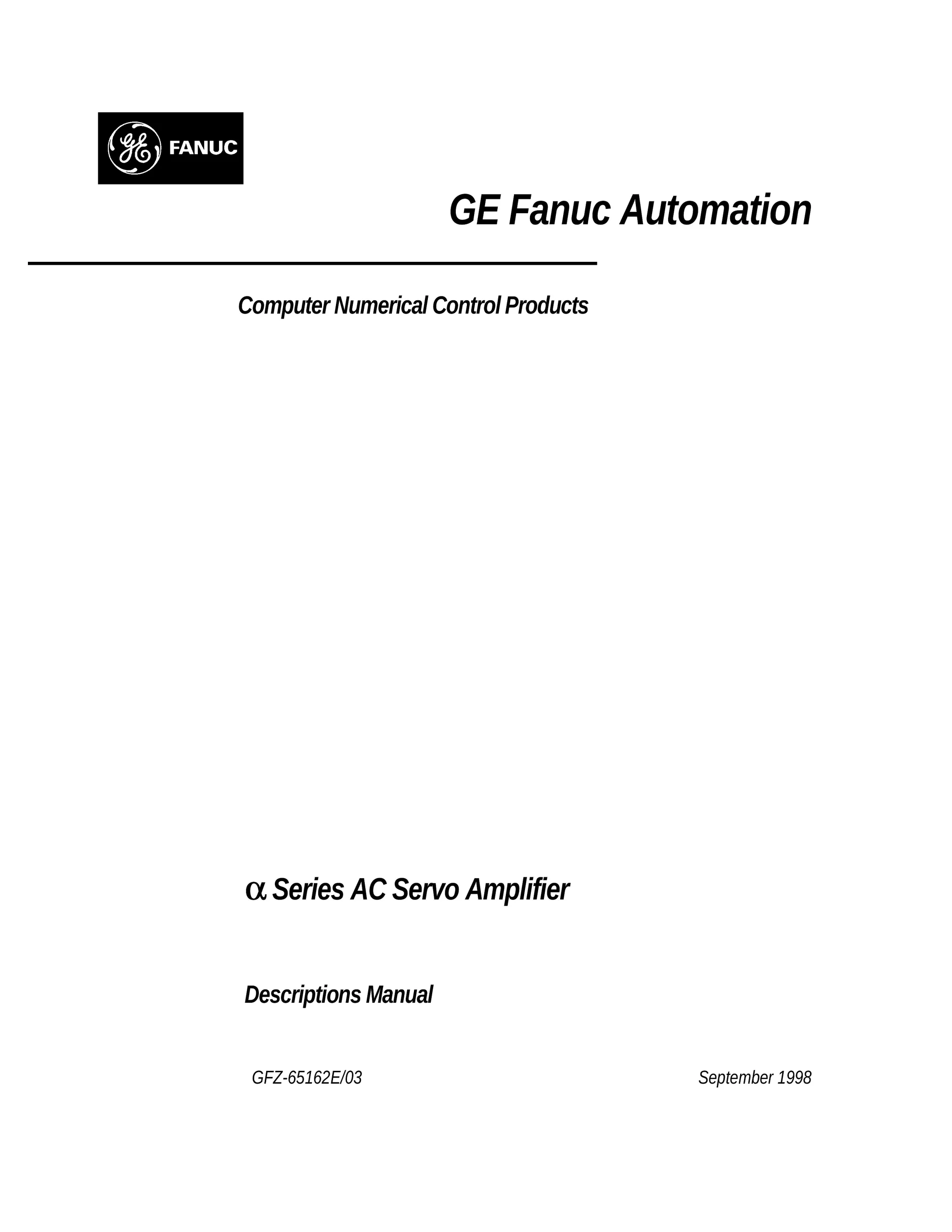 Fanuc Alpha Series AC Servo Amplifier Descriptions Manual, GFZ-65162E/03 cover