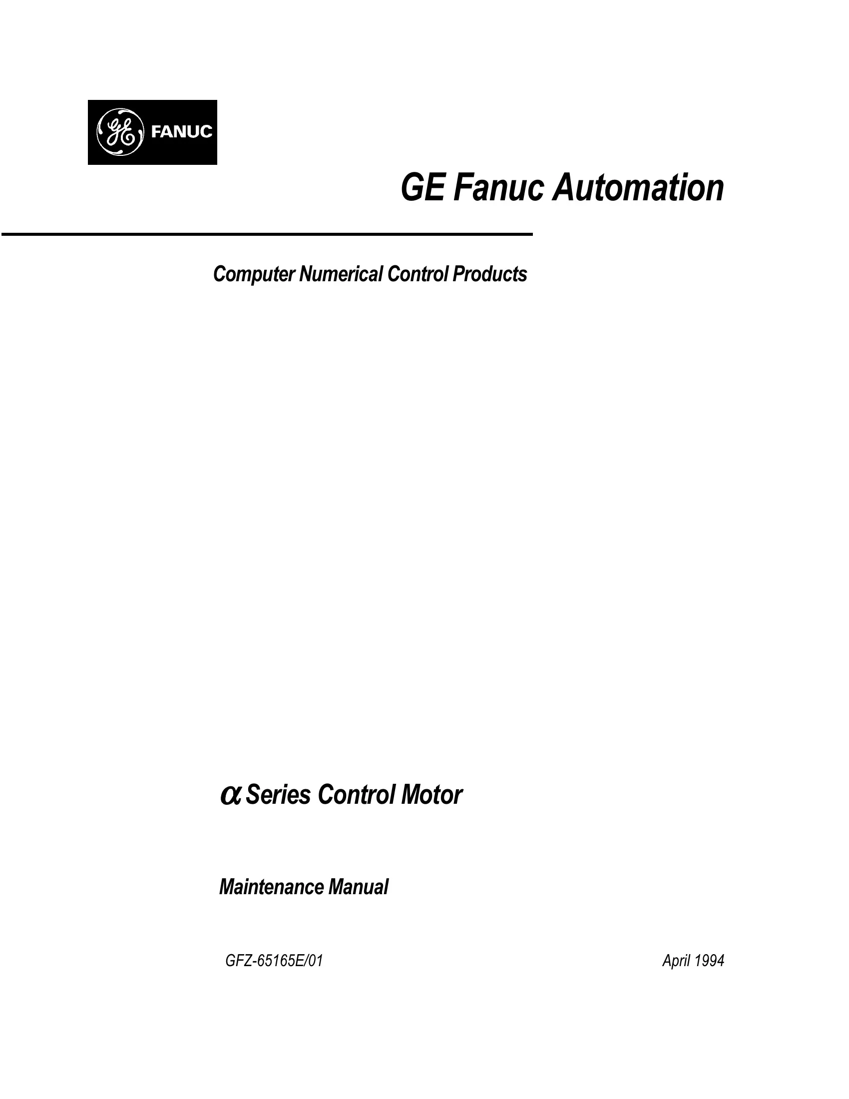 Fanuc Alpha Series Control Motor Maintenance Manual, GFZ-65165E/01 cover